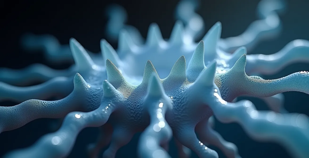 Macro shot of neural network patterns dissolving into fragments