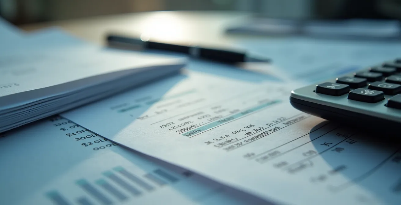 Macro shot of financial documents showing different covenant metric options