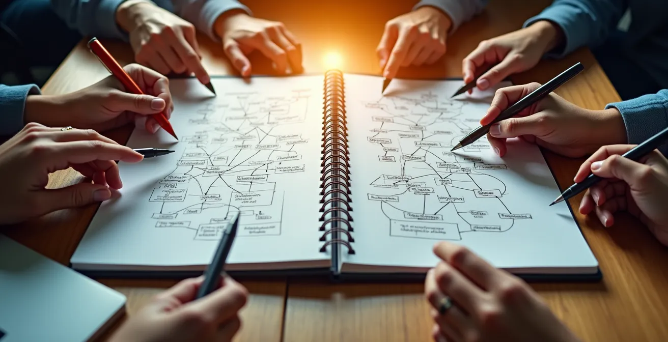 Modern digital handbook being collaboratively edited by remote team members