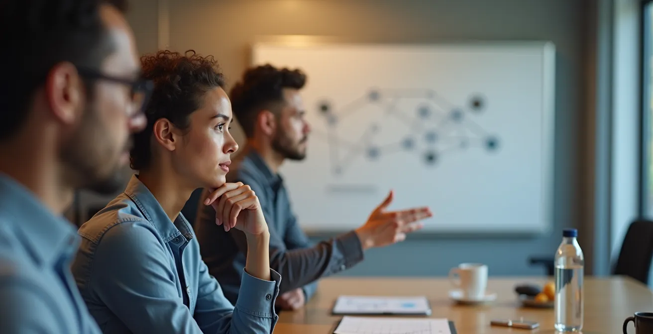 Product manager listening intently to customer feedback during team meeting