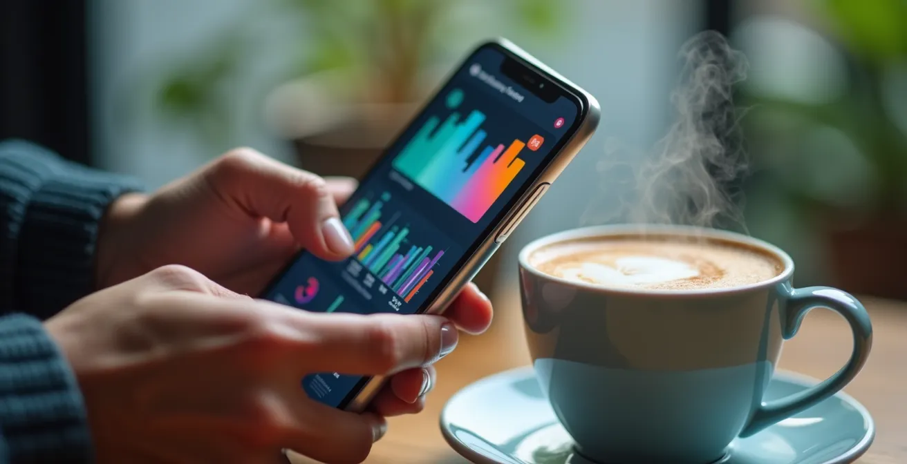 Professional using mobile device for quick learning during coffee break