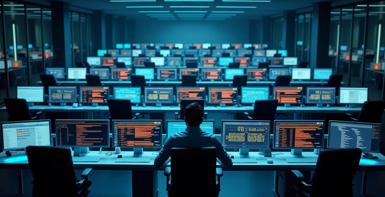 Security control room showing multiple access levels and verification checkpoints