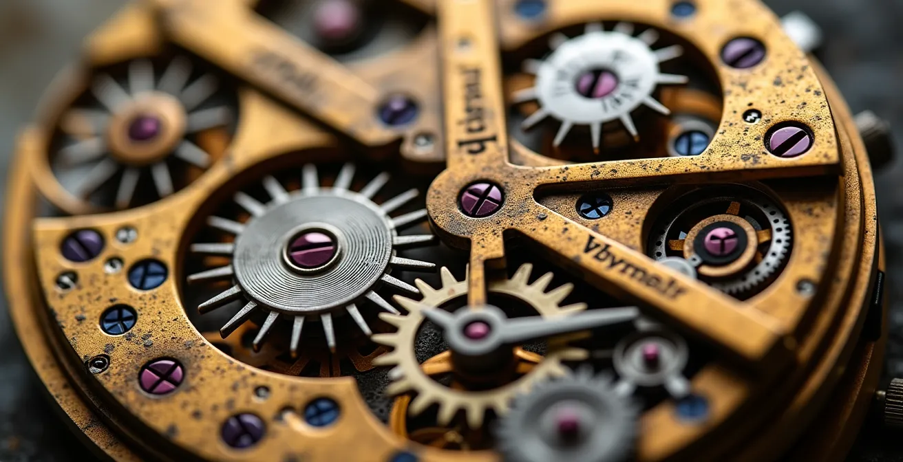 Four quadrants showing different mechanical watch movements, representing performance, technology, regulatory, and innovation triggers for SOP updates.