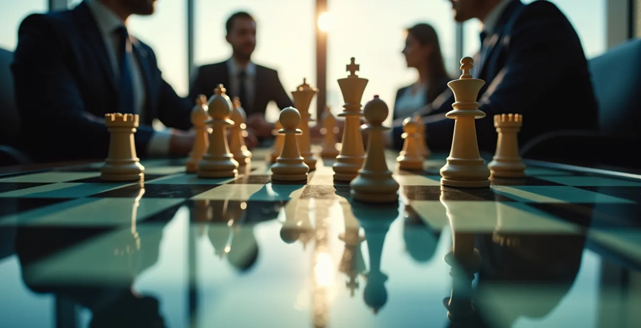 Abstract visualization of talent movement and strategic hiring patterns in competitive intelligence