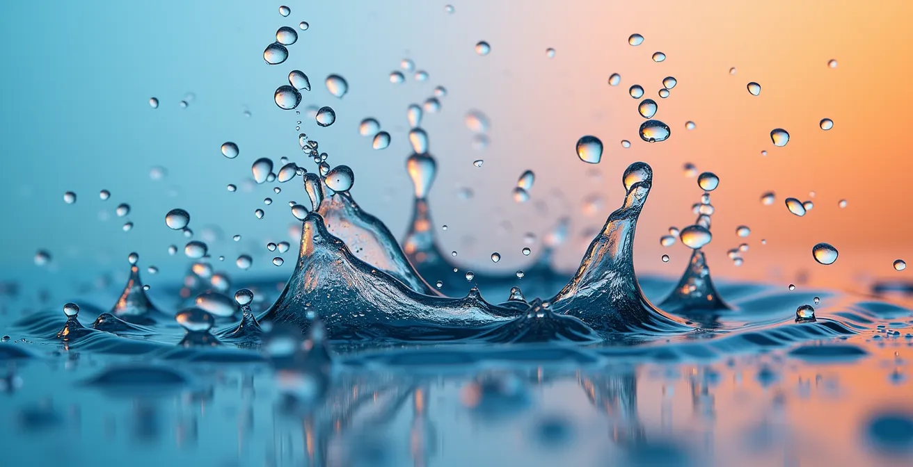 Dynamic visualization of traffic scaling patterns during an e-commerce flash sale event, represented by merging water droplets.