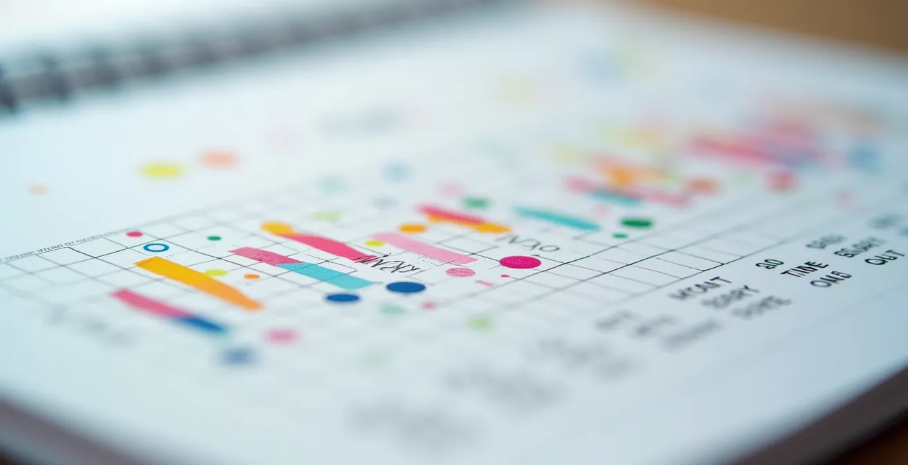 Macro shot of calendar pages with colored markers indicating strategic invoice timing